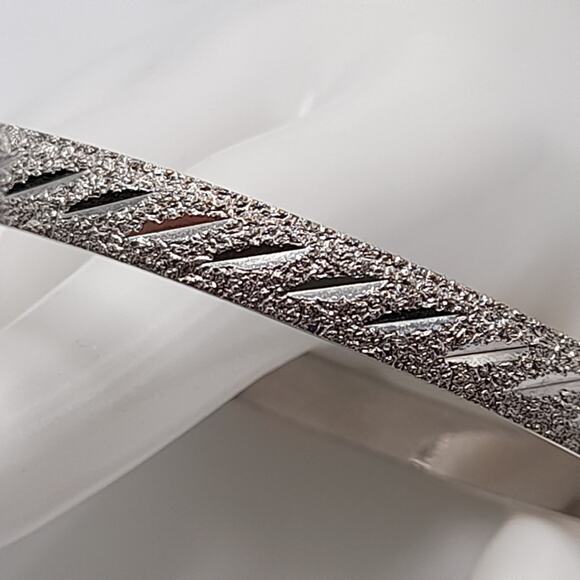 Vintage Monet Bangle Bracelet, Rhodium Plated, Silver Tone, 7 7/8" - Picture 8 of 9